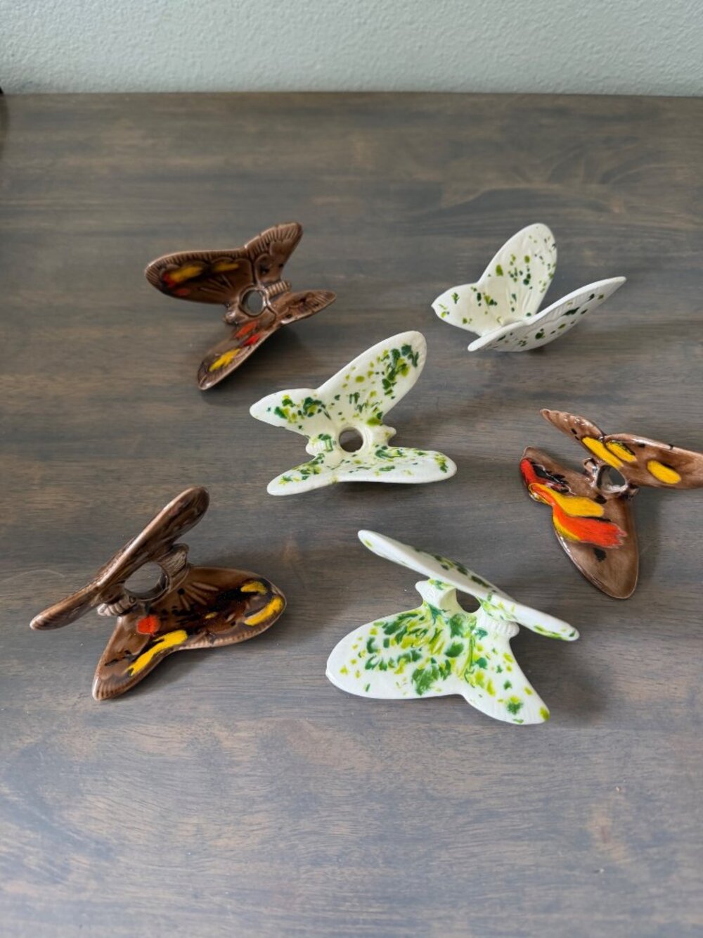 Vintage Ceramic Macrame Butterfly Beads Set of 6 Chip on one Refer to pictures